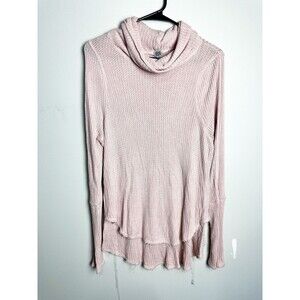 We the Free Waffle Knit Lightweight Turtleneck Sweater Womens Pink Small